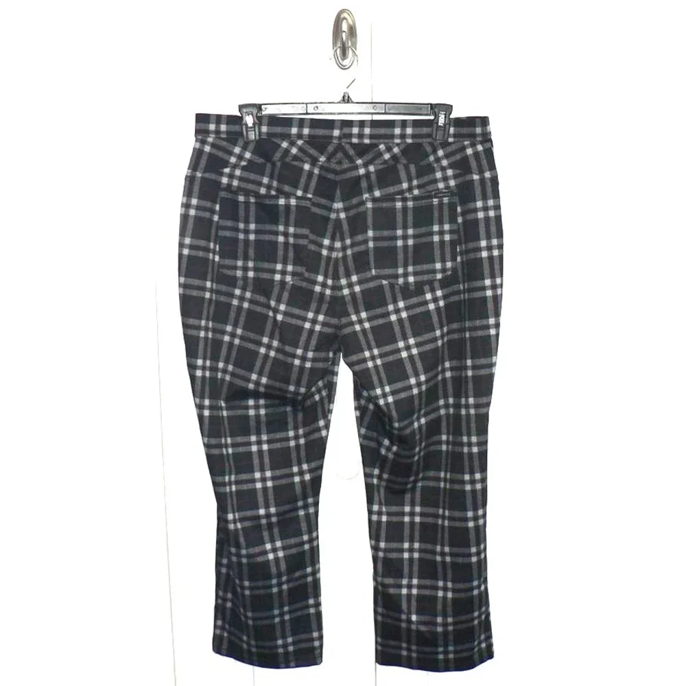 Sanctuary Womens Plus Size Elastic Waist Stretch Plaid Crop Leggings in Black 2X